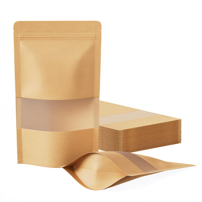 FireKylin 100 Pcs Resealable Bags, Matte Window, Paper, Brown,5.9 x 8.6 in