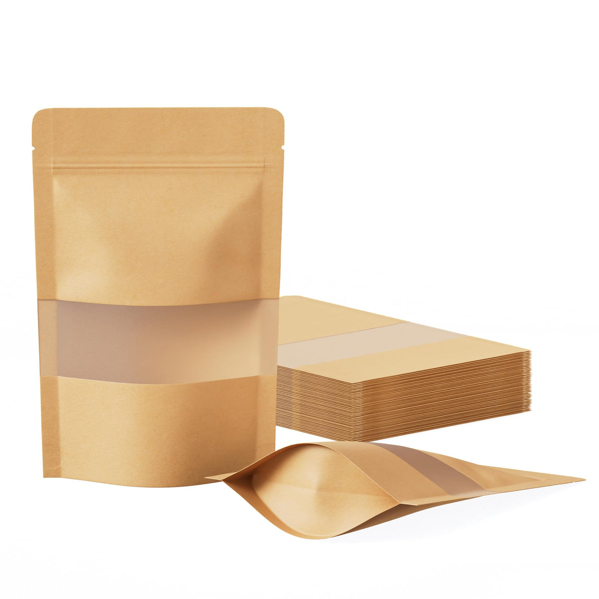 FireKylin 100 Pcs Resealable Bags, Matte Window, Paper, Brown,5.9 x 8.6 in