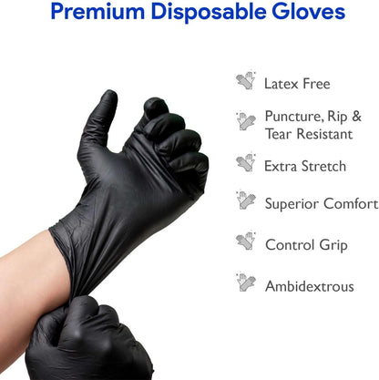 Black Nitrile Disposable Gloves | 200-Pack | Latex-Free for Medical, Surgical, Cleaning, Food Prep, Cooking, Tattoo