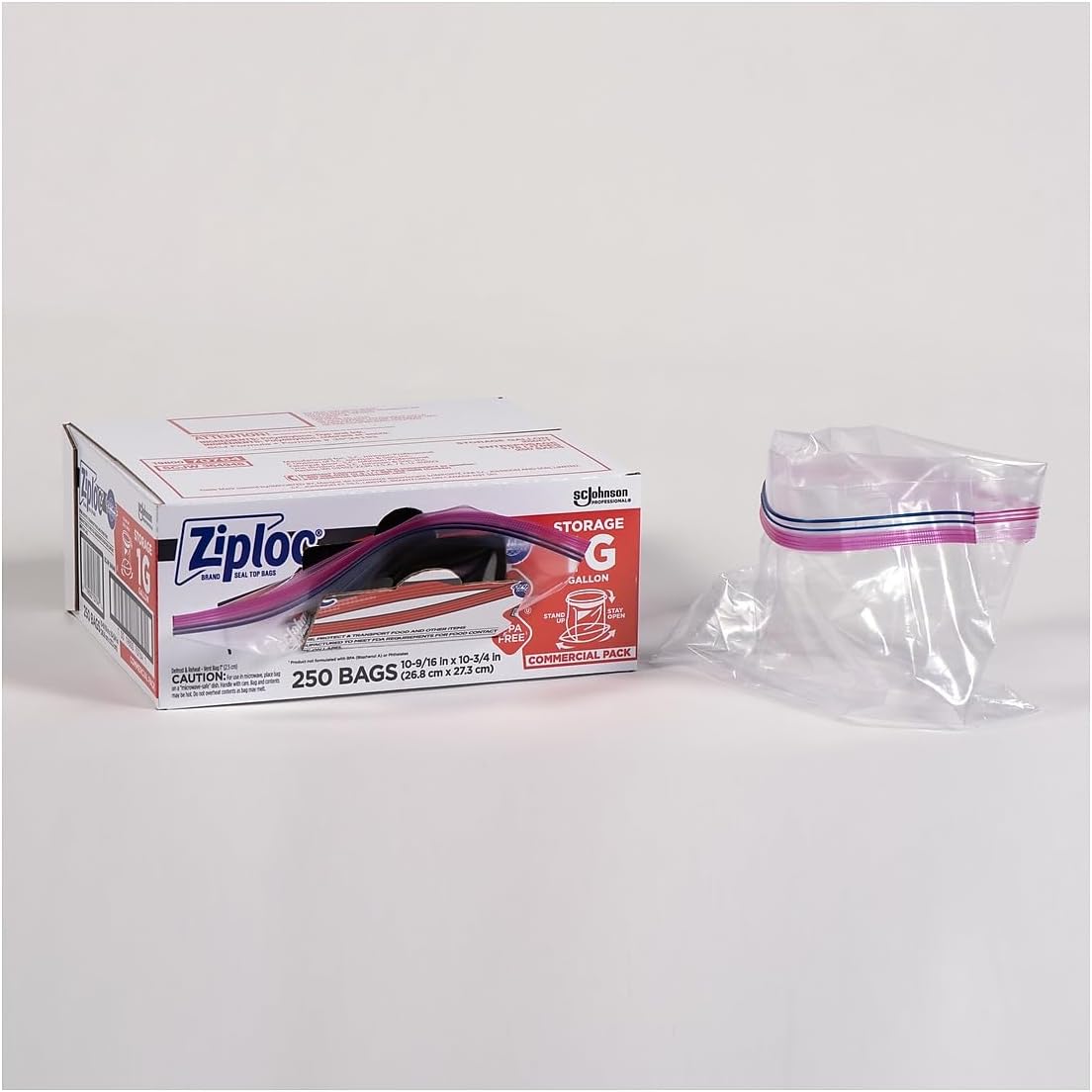 SC Johnson Professional Ziploc Storage Bags with New Grip 'n Seal Technology, For Food Organization and Storage, Double Zipper, Gallon, 250 Count