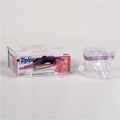 SC Johnson Professional Ziploc Storage Bags with New Grip 'n Seal Technology, For Food Organization and Storage, Double Zipper, Gallon, 250 Count