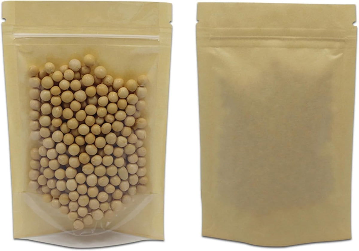 PABCK Clear Front Stand Up Kraft Paper Bags Resealable 4.7x7.9inch 50 Pcs