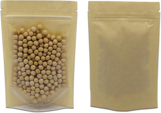 PABCK Clear Front Stand Up Kraft Paper Bags Resealable 4.7x7.9inch 50 Pcs