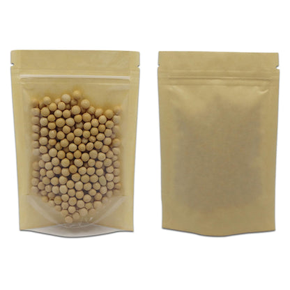 PABCK Clear Front Stand Up Kraft Paper Bags Resealable 4.7x7.9inch 50 Pcs