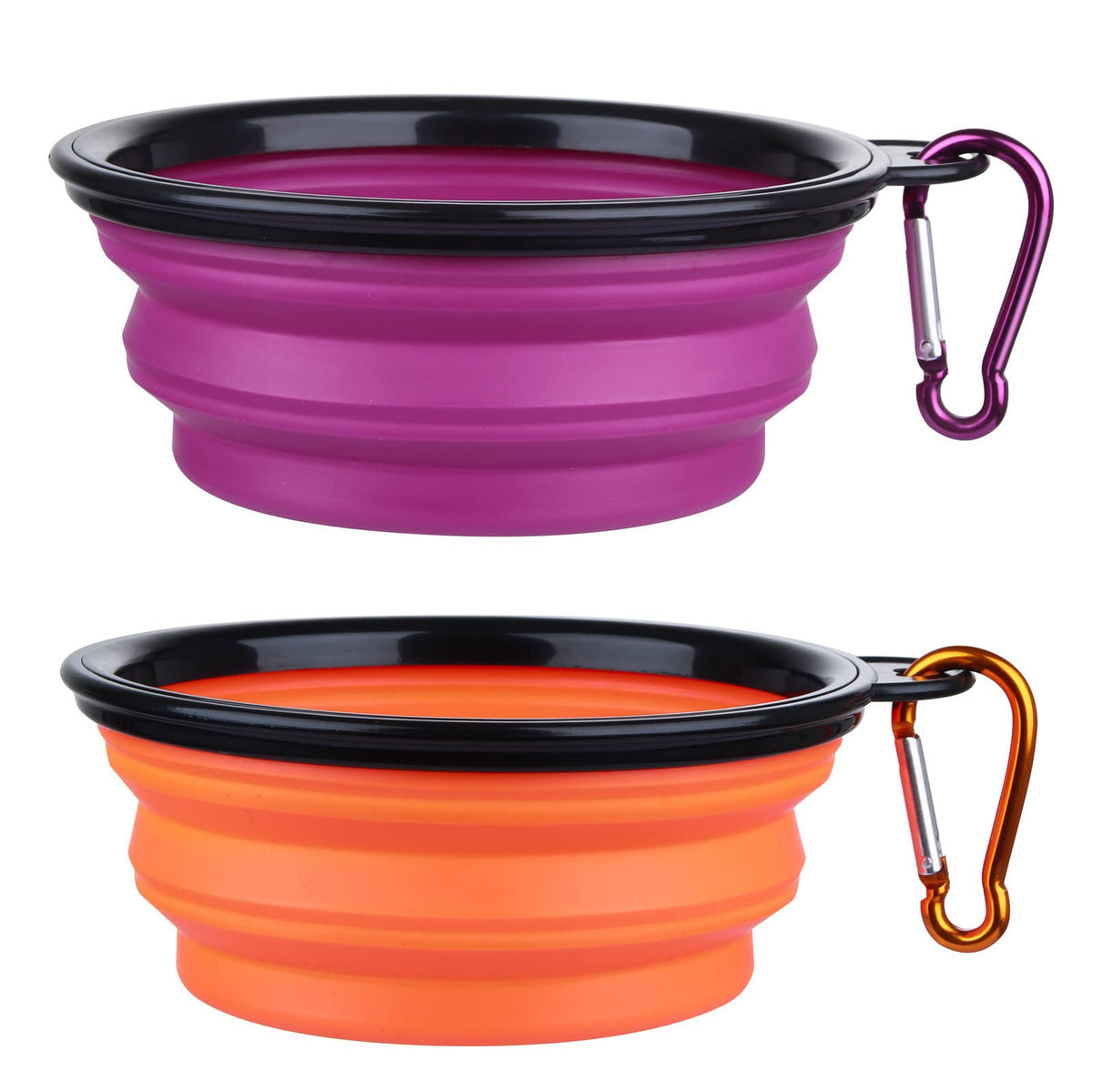 Large Dog Bowl Pet Collapsible Bowls, 2 Pack Collapsible Dog Water Bowls for Cats Dogs, Portable Pet Feeding Watering Dish for Walking Parking Traveling with 2 Carabiners (Large, Blue+Green)