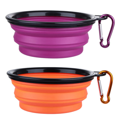 Large Dog Bowl Pet Collapsible Bowls, 2 Pack Collapsible Dog Water Bowls for Cats Dogs, Portable Pet Feeding Watering Dish for Walking Parking Traveling with 2 Carabiners (Large, Blue+Green)