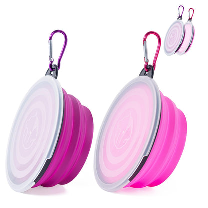 SLSON Dog Bowls Pet Collapsible Bowl with Cover Lids, 2 Pack Travel Bowls