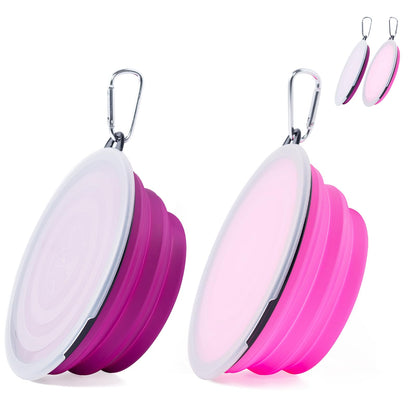 SLSON Dog Bowls Pet Collapsible Bowl with Cover Lids,2 Pack Dog Travel Bowls Portable Foldable Cat Water Dish Bowl for Pets Walking Parking Camping (Fairy Pink and Sprout Green, Large)
