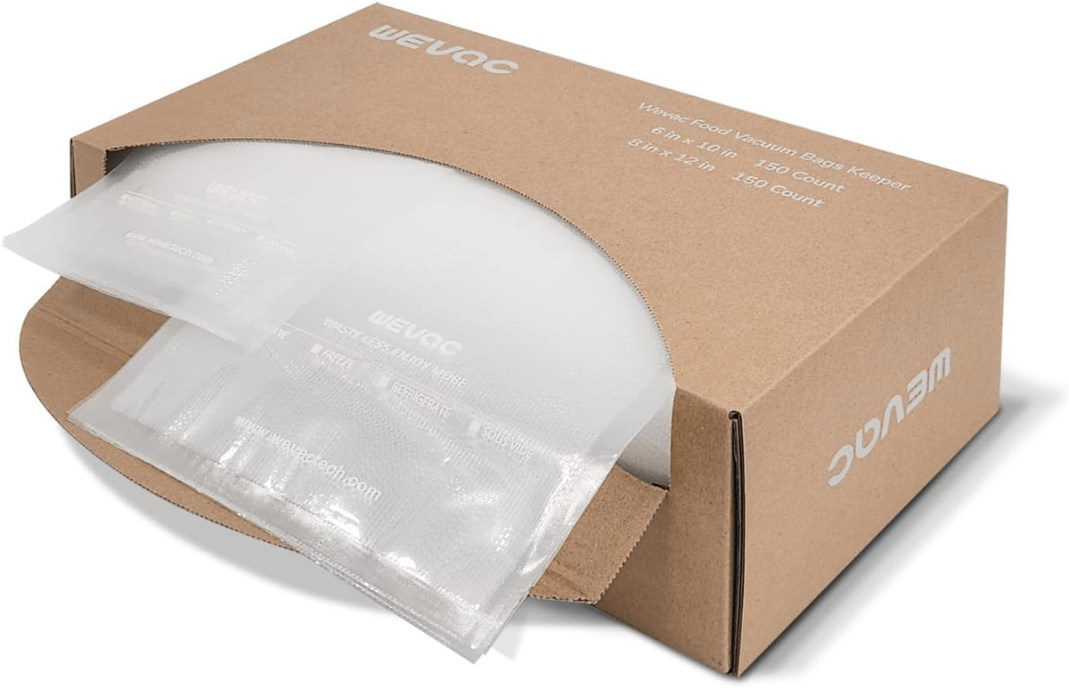 Wevac 150 Pint 6"x10" & 150 Quart 8"x12" Vacuum Sealer Bags, Keeper Box