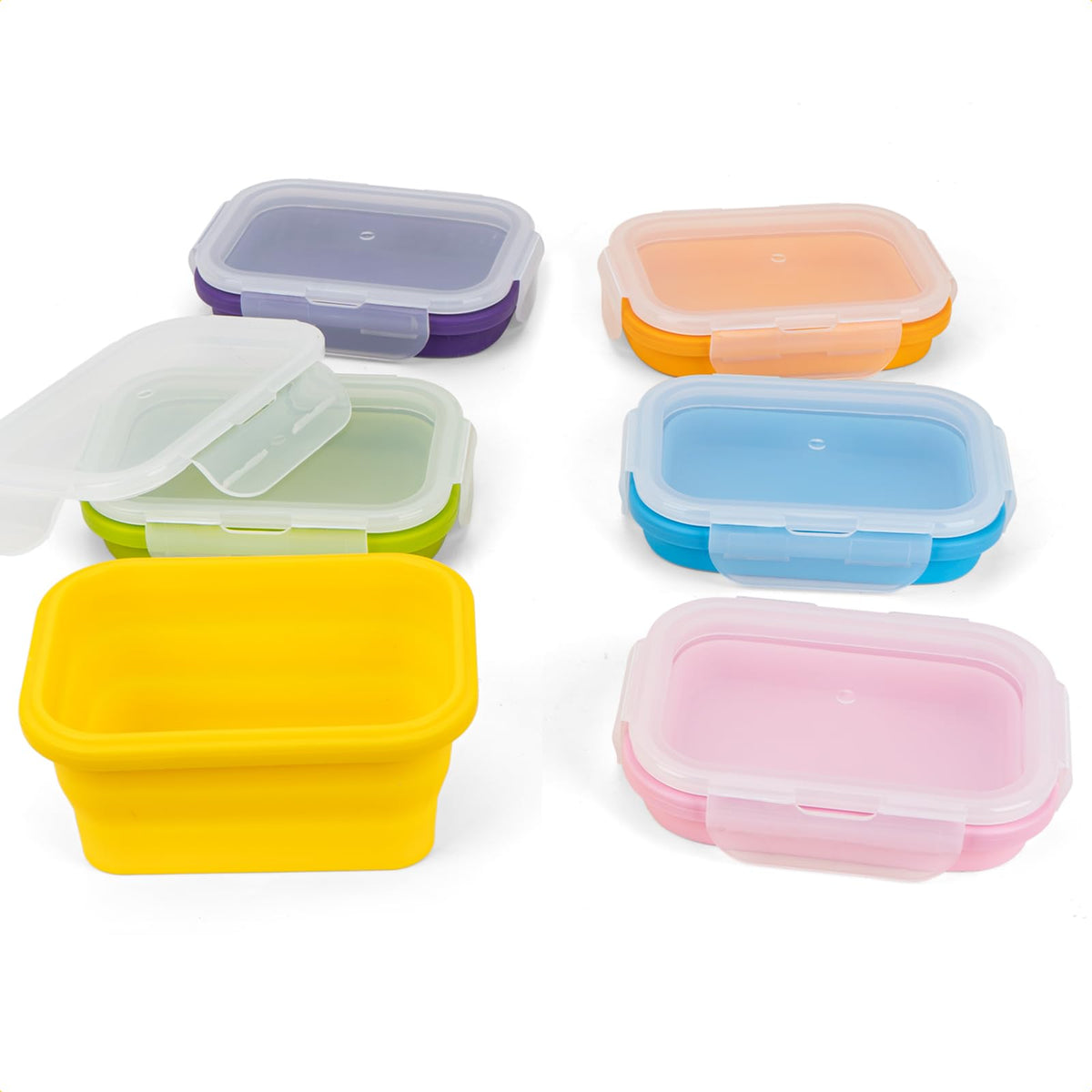 Collapsible Food Storage Containers with Lid & Air Vent, 8 Pack, 4 Rectangular + 4 Round, Annaklin Foldable Silicone Lunch Containers Collapsible Bowls Set, Microwave Freezer Dishwasher Safe, 4 Colors