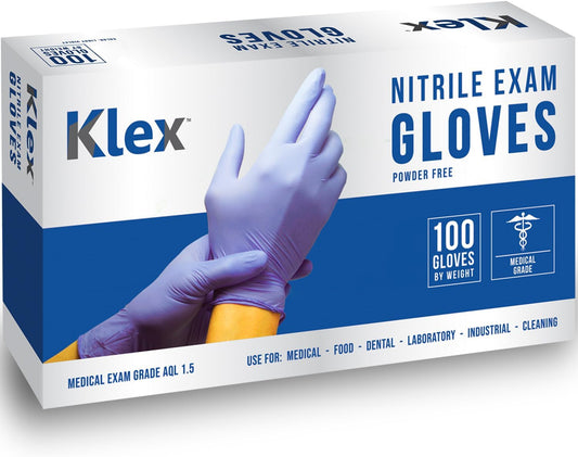 Klex Nitrile Exam Gloves - Medical Grade, Powder Free, Rubber Latex Free, Food Safe, Lavender