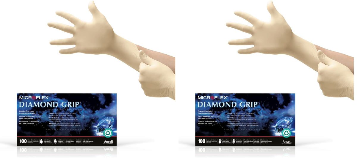 Ansell Microflex Diamond Grip MF-300 Disposable Latex Gloves for Automotive, Healthcare, Machinery Industries
