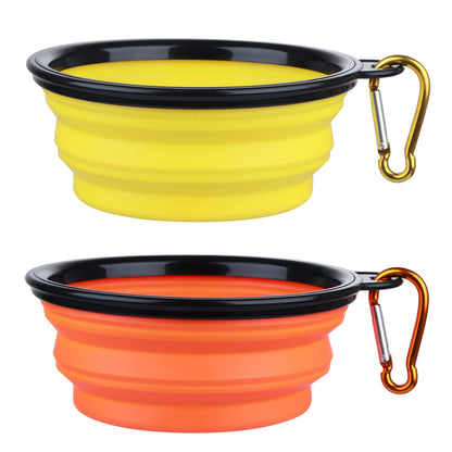 Large Dog Bowl Pet Collapsible Bowls, 2 Pack Collapsible Dog Water Bowls for Cats Dogs, Portable Pet Feeding Watering Dish for Walking Parking Traveling with 2 Carabiners (Large, Blue+Green)
