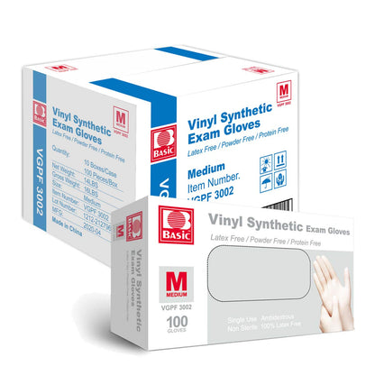 Basic Medical Clear Vinyl Exam Gloves, Latex-, Powder-Free, Case of 1,000, Large