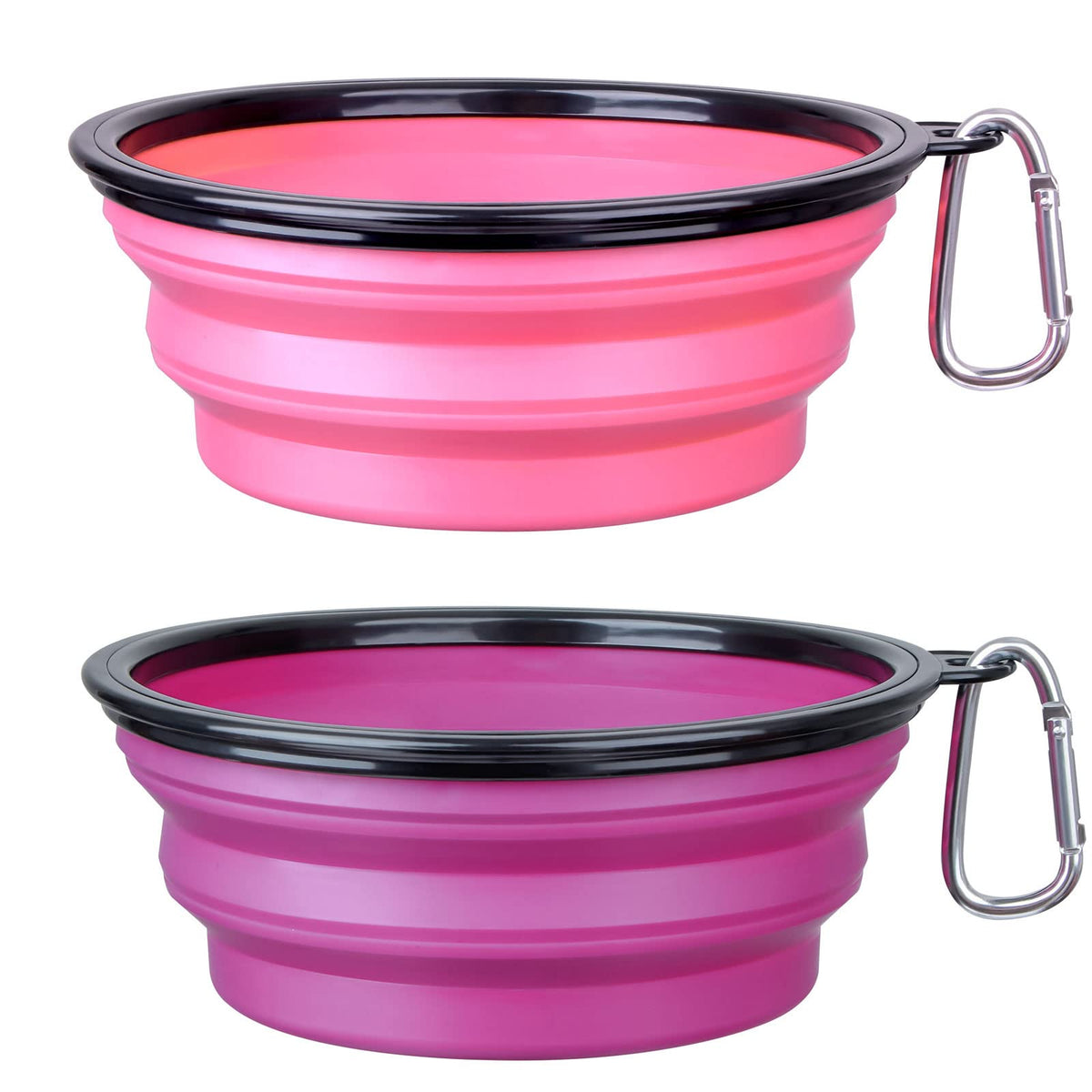 Large Dog Bowl Pet Collapsible Bowls, 2 Pack Collapsible Dog Water Bowls for Cats Dogs, Portable Pet Feeding Watering Dish for Walking Parking Traveling with 2 Carabiners (Large, Blue+Green)