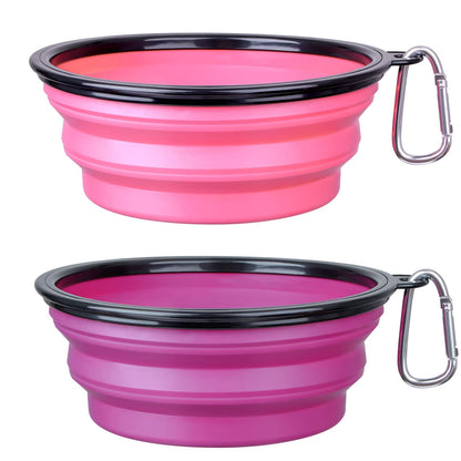 Large Dog Bowl Pet Collapsible Bowls, 2 Pack Collapsible Dog Water Bowls for Cats Dogs, Portable Pet Feeding Watering Dish for Walking Parking Traveling with 2 Carabiners (Large, Blue+Green)