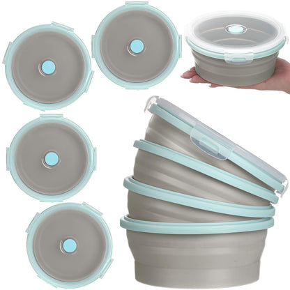 Suclain 4 Pcs Collapsible Bowls with Lids Silicone Camping Food Storage Container Expandable Folding Salad Lunch Box Travel Container for Hiking Camping