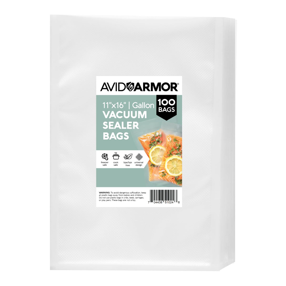 Avid Armor Food Vacuum Sealer Bags – 100-Pack, 8x12” Quart Freezer Bags