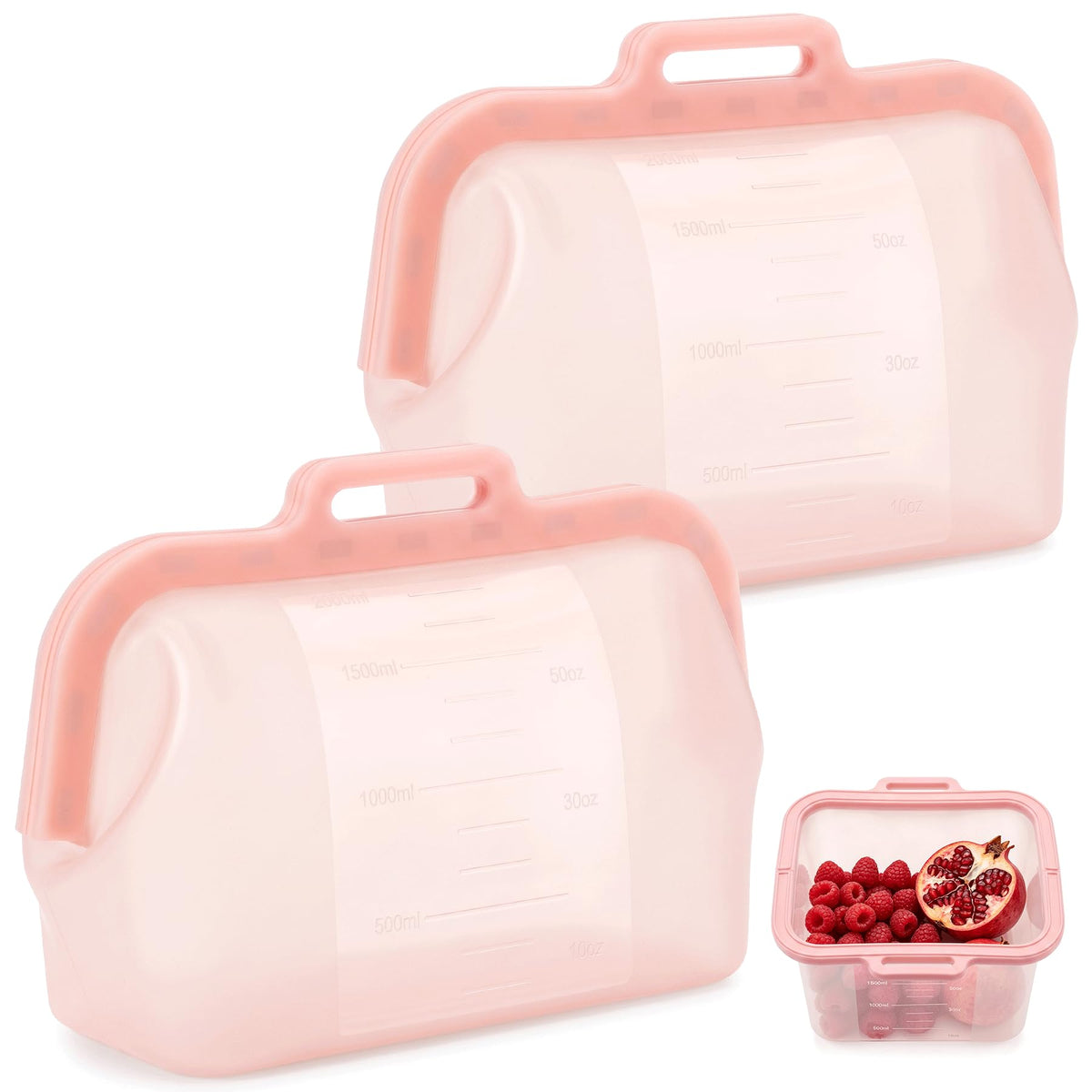 Large Reusable Silicone Food Storage Bag, 68 oz/2 L, Magnetic Seal