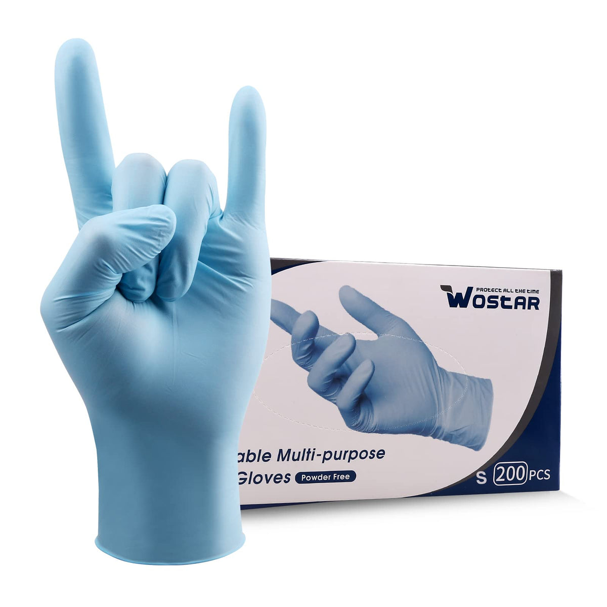 Wostar Nitrile Disposable Gloves Powder & Latex Free 4mil Touch Screen Disposable Non-Sterile Nitrile Exam Gloves