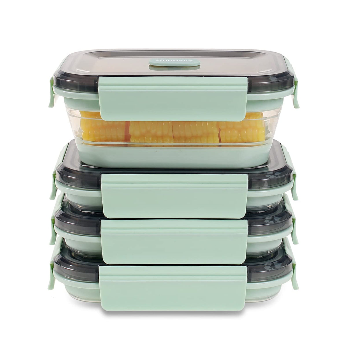Collapsible Food Storage Containers with Lid & Air Vent, 8 Pack, 4 Rectangular + 4 Round, Annaklin Foldable Silicone Lunch Containers Collapsible Bowls Set, Microwave Freezer Dishwasher Safe, 4 Colors