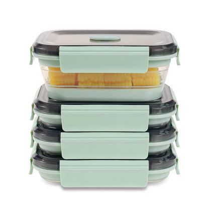 Collapsible Food Storage Containers with Lid & Air Vent, 8 Pack, 4 Rectangular + 4 Round, Annaklin Foldable Silicone Lunch Containers Collapsible Bowls Set, Microwave Freezer Dishwasher Safe, 4 Colors