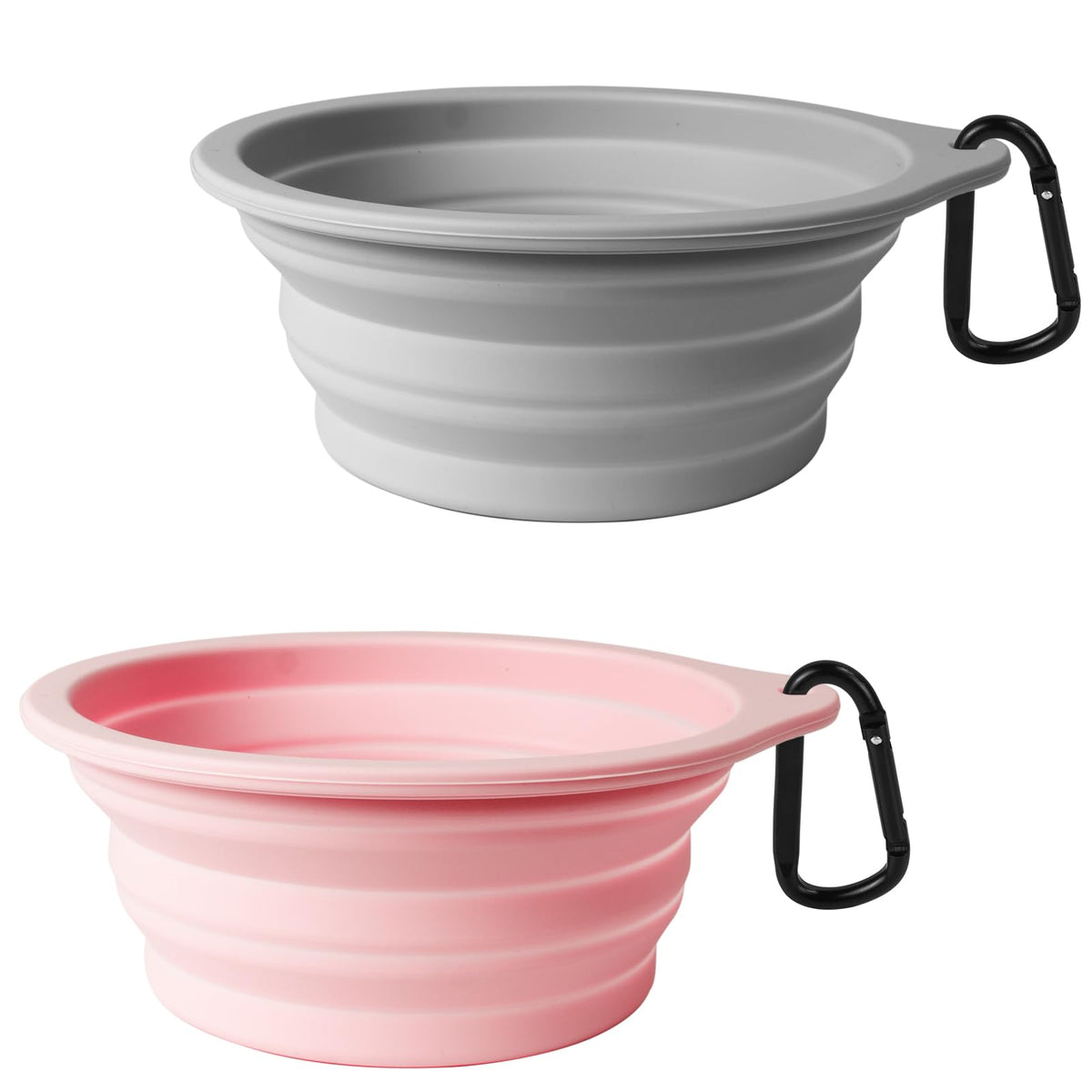 PetBonus 2-Pack Large Silicone Collapsible Dog Bowls, 34oz/1000ml BPA Free Portable Foldable Travel Bowl for Pet Cat, Food Water Feeding Dish for Camping with 2 Carabiners (Turquoise, Tan)