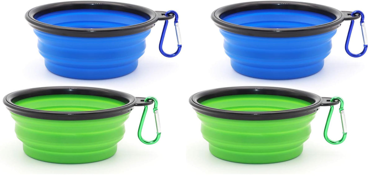 Large Dog Bowl Pet Collapsible Bowls, 2 Pack Collapsible Dog Water Bowls for Cats Dogs, Portable Pet Feeding Watering Dish for Walking Parking Traveling with 2 Carabiners (Large, Blue+Green)