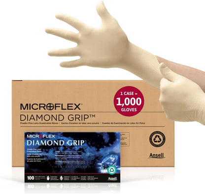 Ansell Microflex Diamond Grip MF-300 Disposable Latex Gloves for Automotive, Healthcare, Machinery Industries
