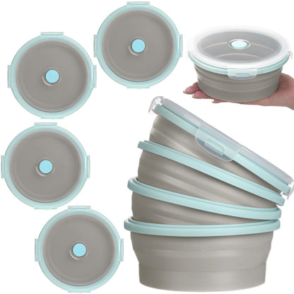 Suclain 4 Pcs Collapsible Bowls with Lids Silicone Camping Food Storage Container Expandable Folding Salad Lunch Box Travel Container for Hiking Camping