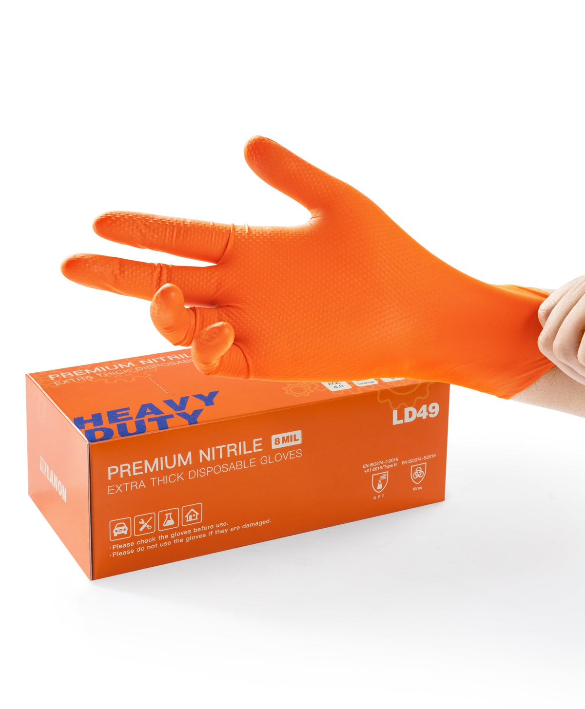 LANON 8mil Orange Disposable Nitrile Gloves,Mechanic,Heavy Duty,Large