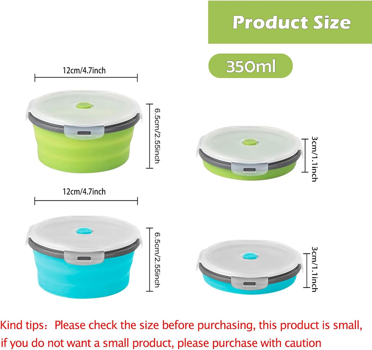 2 Pcs Collapsible Bowls with Lids, Foldable Meal Prep Containers Reusable, Silicone Food Storage Containers, Camper Must Haves Rv Camping Accessories for Travel Trailers, Microwave and Freezer Safe