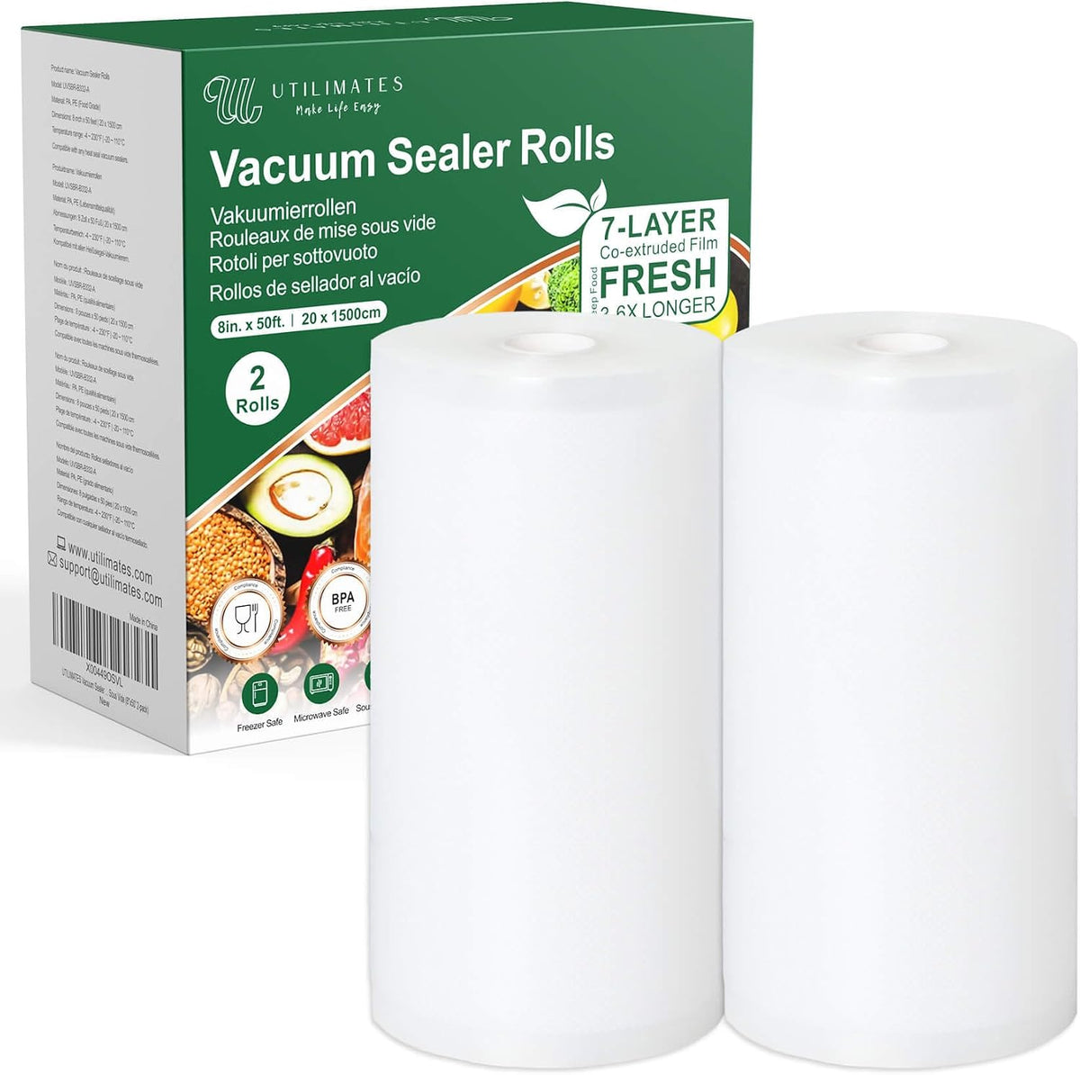 Vacuum Sealer Bags for Food, 8 Inch 50 Feet Custom Size 2-pack