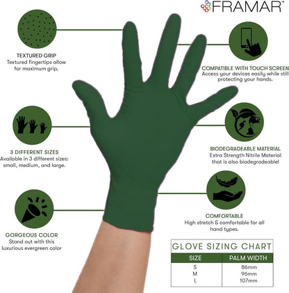 FRAMAR Green Gloves Disposable Latex Free, Heavy Duty Nitrile Gloves Medium