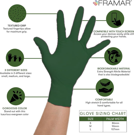 FRAMAR Green Gloves Disposable Latex Free, Heavy Duty Nitrile Gloves Medium
