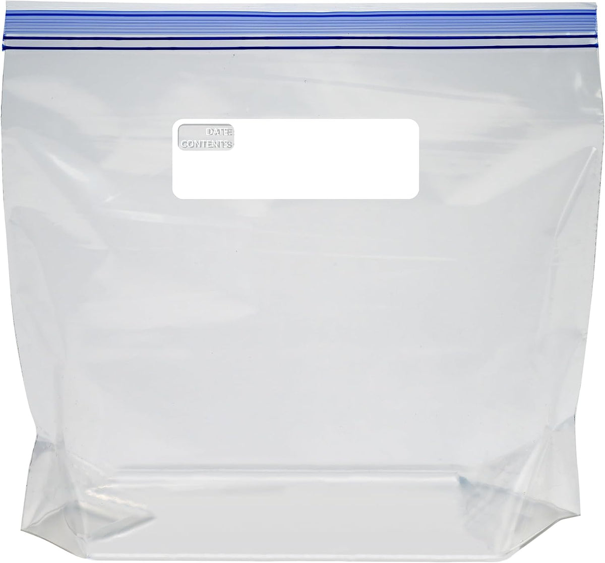 Amazon Basics Reclosable Freezer Gallon Size Bags with Double Zipper Seal, Stand-Up Bottom, BPA Free, 90 Count (Previously Solimo)