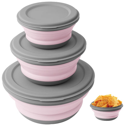flintronic 3Pcs Collapsible Camping Bowl Sets, Portable Silicone Bowl with Lid, Folding Bowl, Portable Salad Bowl, Folding Lunch Box for Camping, Kitchen, Hiking