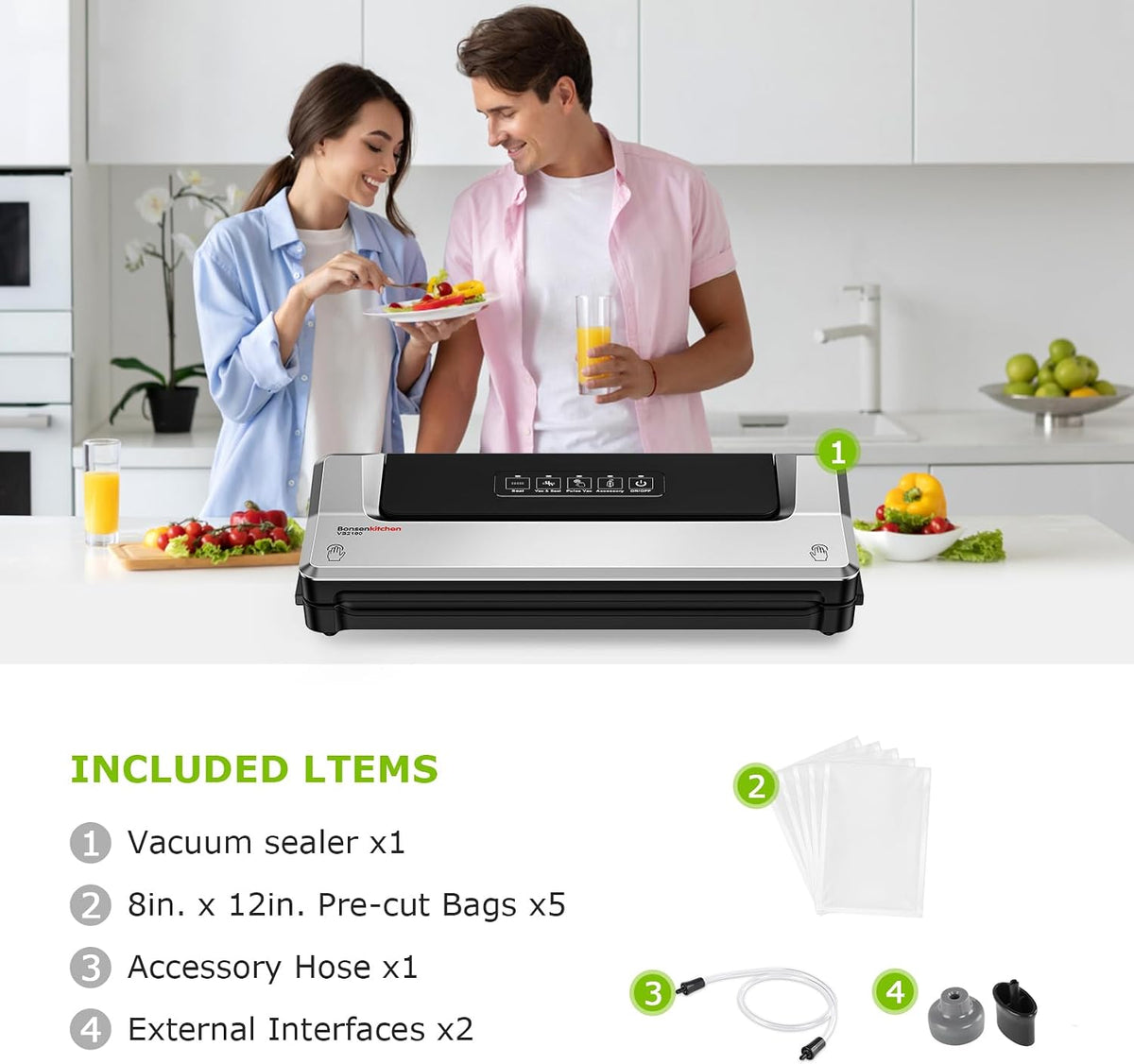 Bonsenkitchen Vacuum Sealer Machine, Multiple Modes For Meal Prep,Silver