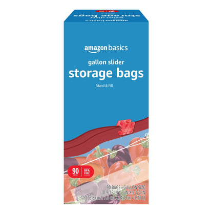 Amazon Basics Slider Gallon Food Storage Bags, BPA Free, Stand-Up Bottom, Easy to Fill, 90 Count