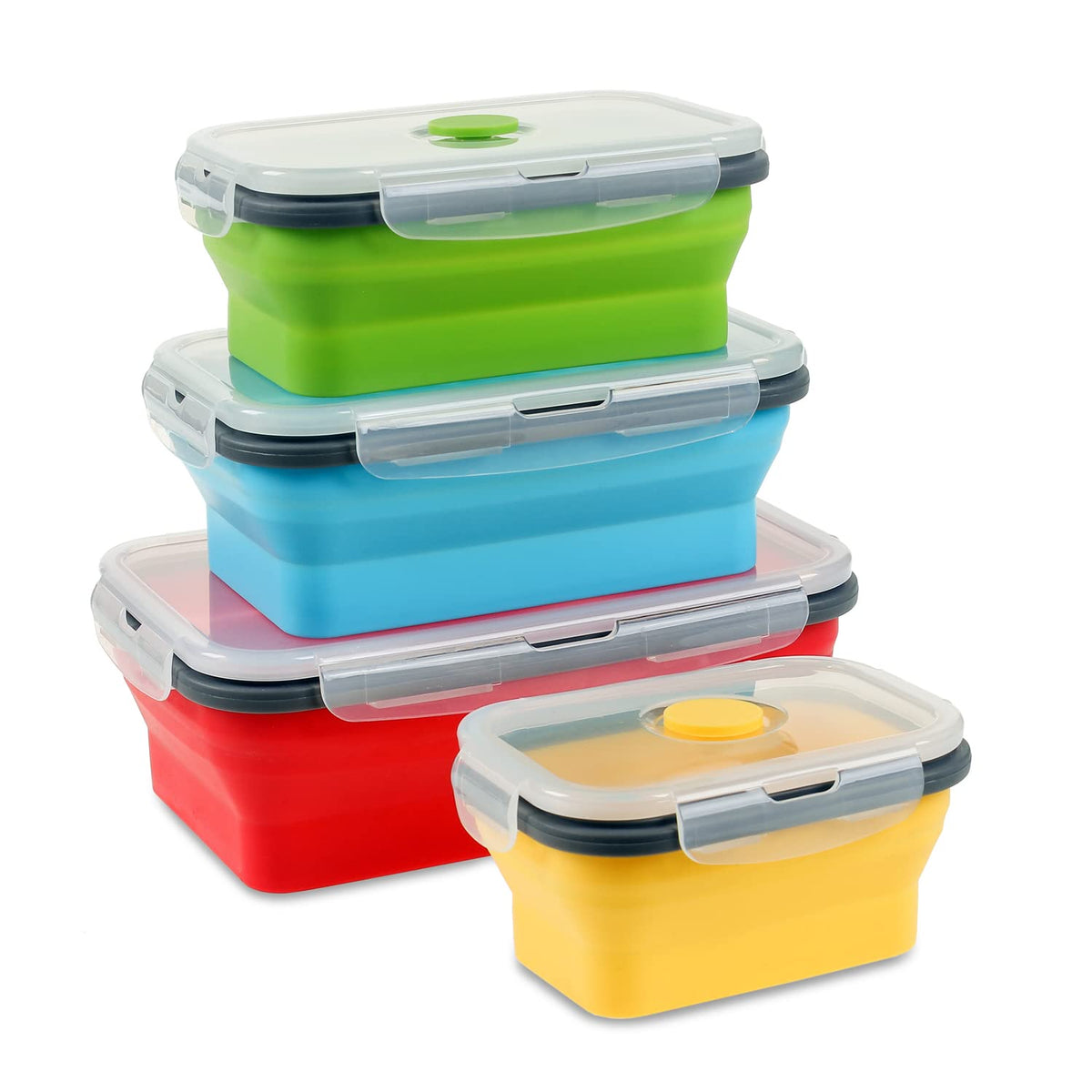 Collapsible Food Storage Containers with Lid & Air Vent, 8 Pack, 4 Rectangular + 4 Round, Annaklin Foldable Silicone Lunch Containers Collapsible Bowls Set, Microwave Freezer Dishwasher Safe, 4 Colors