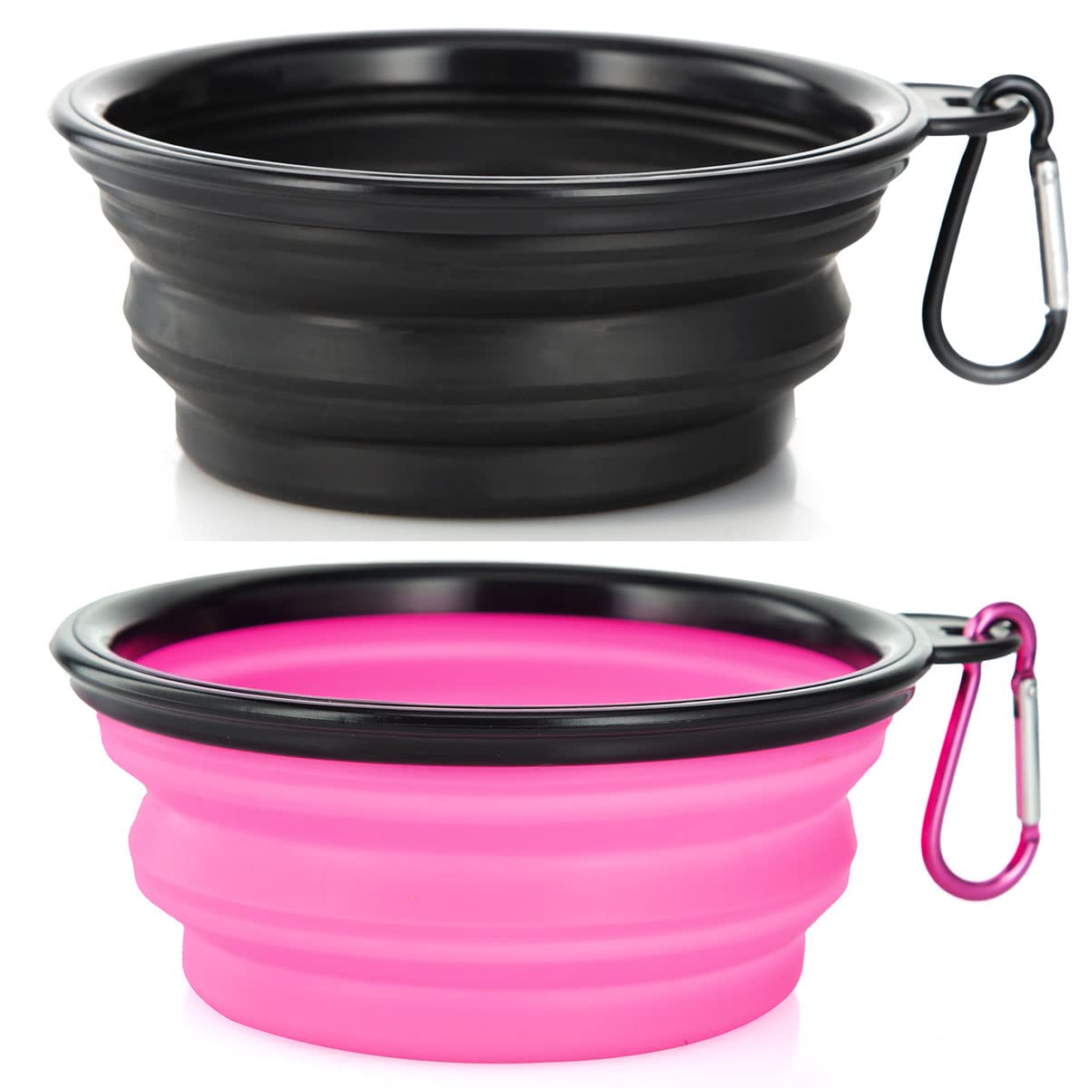Large Dog Bowl Pet Collapsible Bowls, 2 Pack Collapsible Dog Water Bowls for Cats Dogs, Portable Pet Feeding Watering Dish for Walking Parking Traveling with 2 Carabiners (Large, Blue+Green)