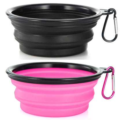 Large Dog Bowl Pet Collapsible Bowls, 2 Pack Collapsible Dog Water Bowls for Cats Dogs, Portable Pet Feeding Watering Dish for Walking Parking Traveling with 2 Carabiners (Large, Blue+Green)