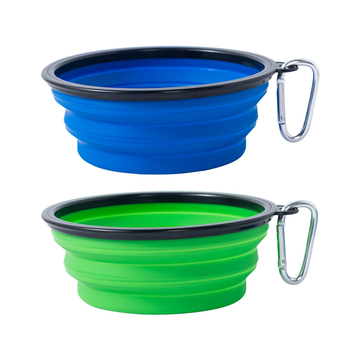 Large Dog Bowl Pet Collapsible Bowls, 2 Pack Collapsible Dog Water Bowls for Cats Dogs, Portable Pet Feeding Watering Dish for Walking Parking Traveling with 2 Carabiners (Large, Blue+Green)