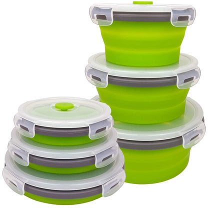CARTINTS Silicone Collapsible Food Storage Containers-Prep/Storage Bowls with Lids – Set of 4 Round Silicone Lunch Containers – Microwave and Freezer Food Containers (Blue)