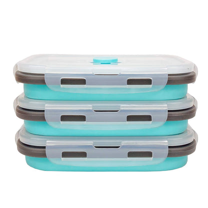 CARTINTS Set of 3 Collapsible Food Storage Containers Collapsible Silicone Bowls, Silicone Lunch Containers with Airtight Lids, Microwave and Freezer Safe, 500ml