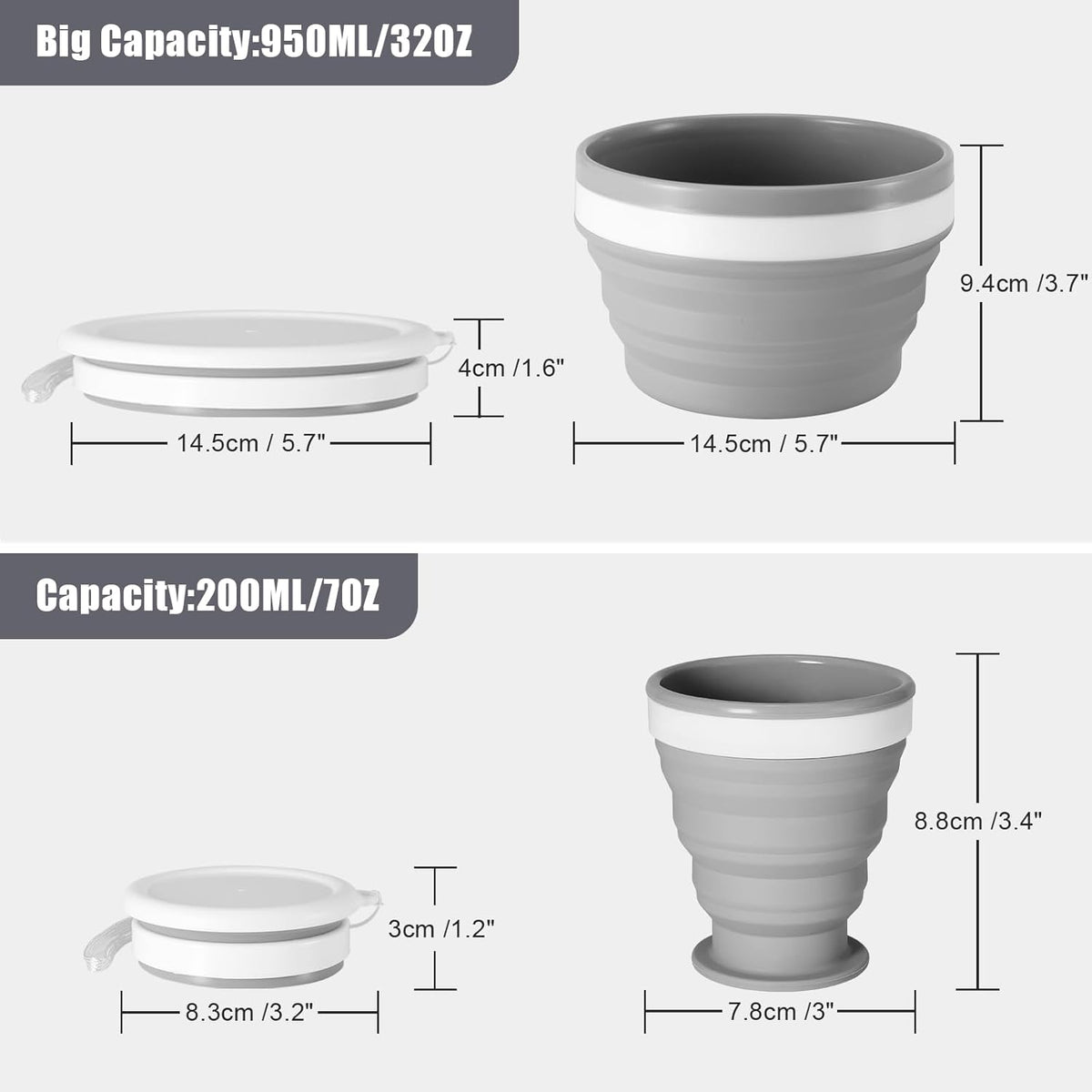 Odoland Camping Collapsible Silicone Cup and Bowl Set, Portable Mess Kit