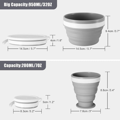 Odoland Camping Collapsible Silicone Cup and Bowl Set, Portable Mess Kit