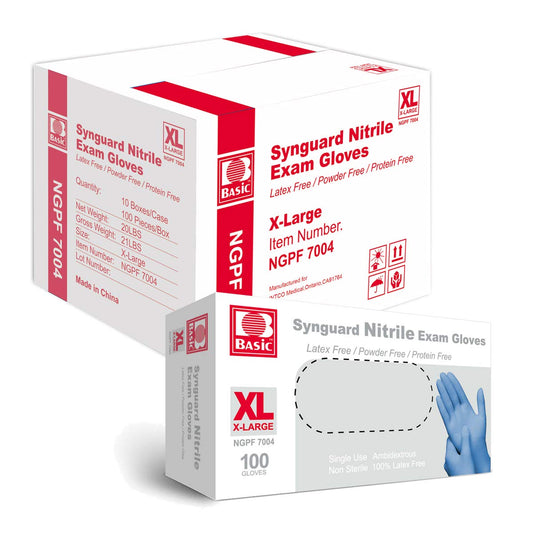 Basic Medical Blue Nitrile Exam Gloves - Latex-Free & Powder-Free - NGPF 7004 (Case of 1,000), Xtra Large