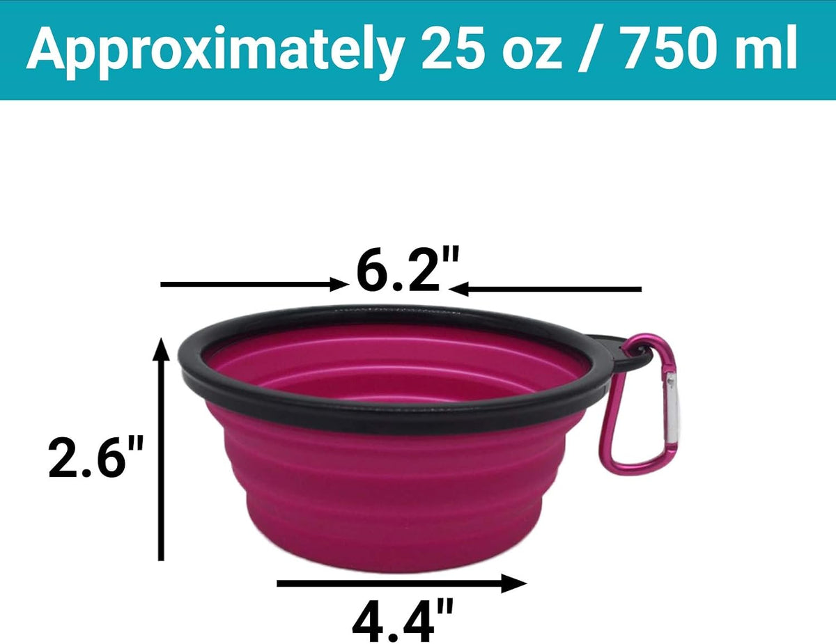 Collapsible Silicone Bowls 3 Pack (XL 25oz Each) with Color Matched Carabiner Clips - Dishwasher Safe BPA FREE Food Grade Silicone Portable Pet Bowls - Foldable for Journeys, Hiking, Kennels & Camping