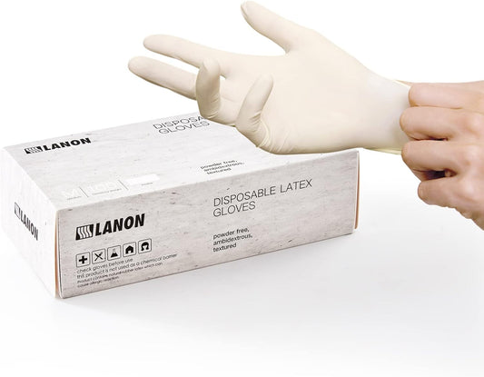 LANON 5 mil White Latex Disposable Gloves,Food Prep Gloves,Medium